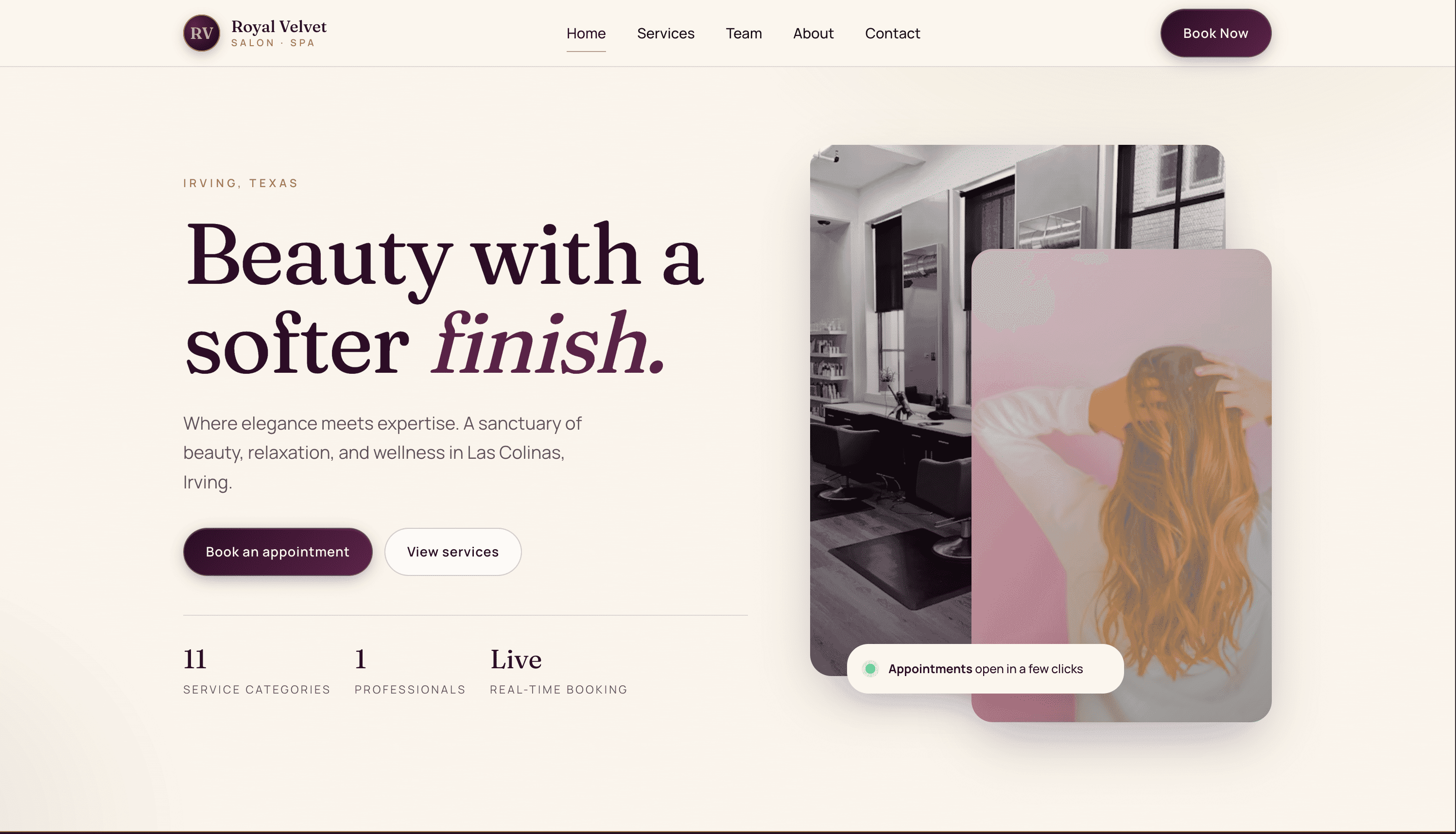 Royal Velvet Salon & Spa homepage preview